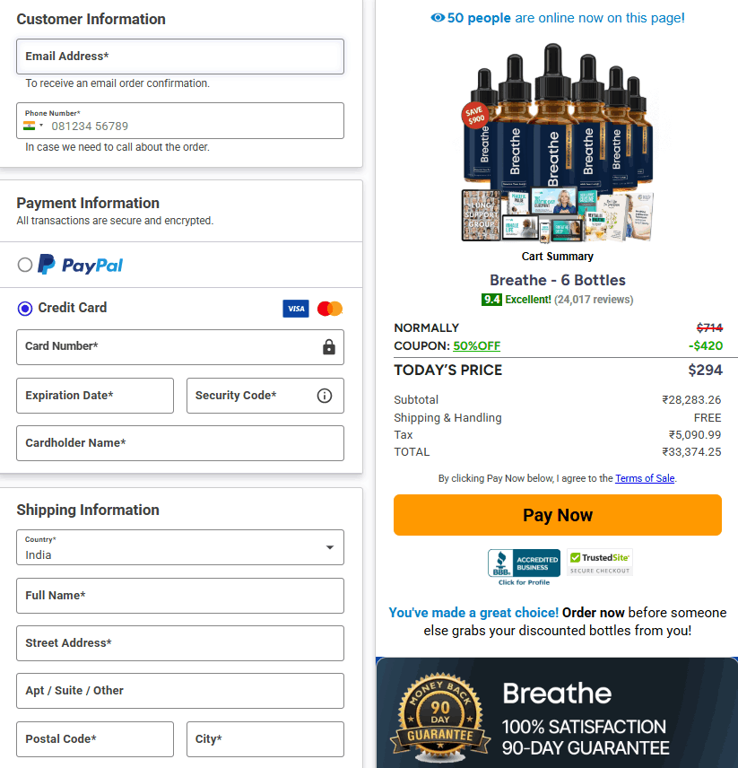 Breathe Checkout Page